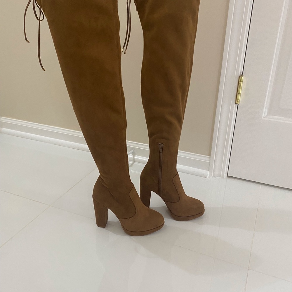 GIANNI BINI get real platform stretch microsuede over~the~knee block hee…